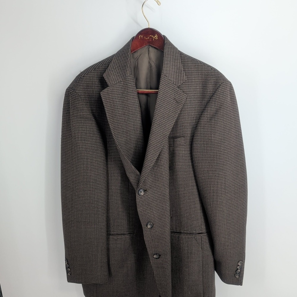 Baracuta Three Button Front Notch Collar‎ Houndstooth Suit Coat Brown Size 50 L